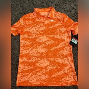NWT Nike Boys Golf Atheltic Dri-Fit Orange Camo Polo Size Large